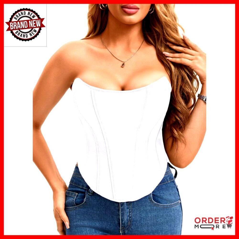 Strapless Corset Top Satin Bustier Shapewear Elegant Lace Up Overbust